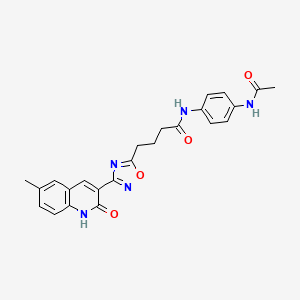 molecular formula C24H23N5O4 B7692608 N-(4-acetamidophenyl)-4-(3-(2-hydroxy-6-methylquinolin-3-yl)-1,2,4-oxadiazol-5-yl)butanamide 