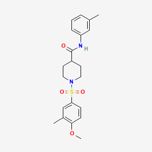 molecular formula C21H26N2O4S B7692676 methyl 2-[1-(4-methoxy-3-methylbenzenesulfonyl)piperidine-4-amido]benzoate 