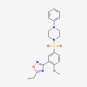 molecular formula C21H24N4O4S B7692698 5-ethyl-3-(2-methoxy-5-((4-phenylpiperazin-1-yl)sulfonyl)phenyl)-1,2,4-oxadiazole 