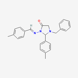 molecular formula C25H25N3O B7692705 (E)-1-benzyl-3-((4-methylbenzylidene)amino)-2-(p-tolyl)imidazolidin-4-one 