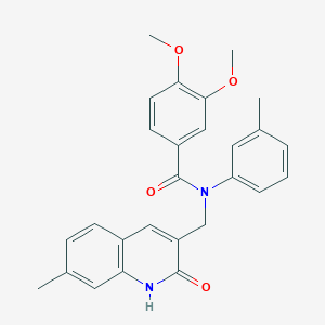 molecular formula C27H26N2O4 B7692717 N-((2-hydroxy-7-methylquinolin-3-yl)methyl)-3,4-dimethoxy-N-(m-tolyl)benzamide 