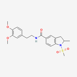 molecular formula C21H26N2O5S B7692785 1-methanesulfonyl-2-methyl-N-[(pyridin-3-yl)methyl]-2,3-dihydro-1H-indole-5-carboxamide 