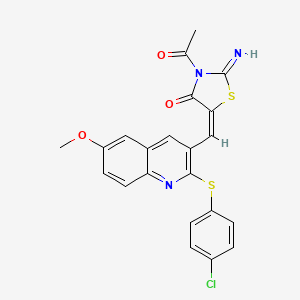 molecular formula C22H16ClN3O3S2 B7692872 (E)-3-acetyl-5-((2-((4-chlorophenyl)thio)-6-methoxyquinolin-3-yl)methylene)-2-iminothiazolidin-4-one 