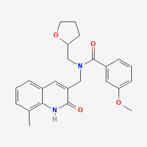 molecular formula C24H26N2O4 B7692892 N-((2-hydroxy-8-methylquinolin-3-yl)methyl)-3-methoxy-N-((tetrahydrofuran-2-yl)methyl)benzamide 