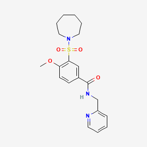 molecular formula C20H25N3O4S B7692898 3-(azepan-1-ylsulfonyl)-4-methoxy-N-(pyridin-2-ylmethyl)benzamide 
