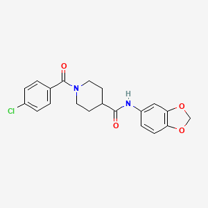 molecular formula C20H19ClN2O4 B7693017 N-(benzo[d][1,3]dioxol-5-yl)-1-(4-chlorobenzoyl)piperidine-4-carboxamide 