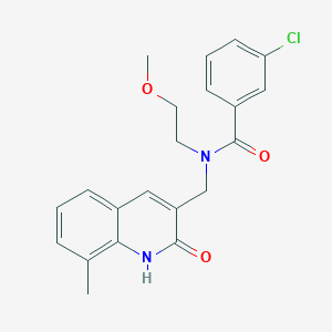 molecular formula C21H21ClN2O3 B7693104 3-chloro-N-((2-hydroxy-8-methylquinolin-3-yl)methyl)-N-(2-methoxyethyl)benzamide 