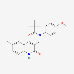molecular formula C23H26N2O3 B7693132 N-((2-hydroxy-6-methylquinolin-3-yl)methyl)-N-(4-methoxyphenyl)pivalamide 