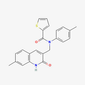 molecular formula C23H20N2O2S B7693148 N-((2-hydroxy-7-methylquinolin-3-yl)methyl)-N-(p-tolyl)thiophene-2-carboxamide 