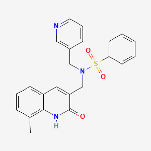 molecular formula C23H21N3O3S B7693162 N-((2-hydroxy-8-methylquinolin-3-yl)methyl)-N-(pyridin-3-ylmethyl)benzenesulfonamide 