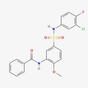 molecular formula C20H16ClFN2O4S B7693169 N-(2-methoxy-5-{[(pyridin-2-yl)methyl]sulfamoyl}phenyl)benzamide 