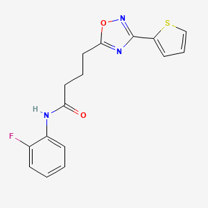 molecular formula C16H14FN3O2S B7693228 N-(2-fluorophenyl)-4-(3-(thiophen-2-yl)-1,2,4-oxadiazol-5-yl)butanamide 