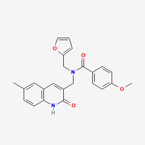 molecular formula C24H22N2O4 B7693288 N-(furan-2-ylmethyl)-N-((2-hydroxy-6-methylquinolin-3-yl)methyl)-4-methoxybenzamide 