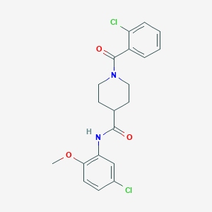 molecular formula C20H20Cl2N2O3 B7693312 N-(5-chloro-2-methoxyphenyl)-1-(2-chlorobenzoyl)piperidine-4-carboxamide 