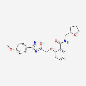 molecular formula C22H23N3O5 B7693315 2-((3-(4-methoxyphenyl)-1,2,4-oxadiazol-5-yl)methoxy)-N-((tetrahydrofuran-2-yl)methyl)benzamide 