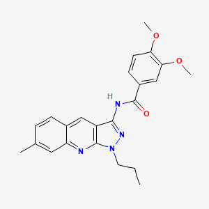 molecular formula C23H24N4O3 B7693334 3,4-dimethoxy-N-(7-methyl-1-propyl-1H-pyrazolo[3,4-b]quinolin-3-yl)benzamide 