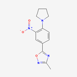 molecular formula C13H14N4O3 B7693347 3-methyl-5-(3-nitro-4-(pyrrolidin-1-yl)phenyl)-1,2,4-oxadiazole 