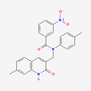 molecular formula C25H21N3O4 B7693367 N-((2-hydroxy-7-methylquinolin-3-yl)methyl)-3-nitro-N-(p-tolyl)benzamide 
