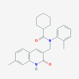 molecular formula C25H28N2O2 B7693481 N-((2-hydroxy-7-methylquinolin-3-yl)methyl)-N-(o-tolyl)cyclohexanecarboxamide 