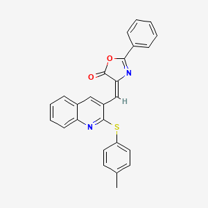 molecular formula C26H18N2O2S B7693539 (E)-2-phenyl-4-((2-(p-tolylthio)quinolin-3-yl)methylene)oxazol-5(4H)-one 