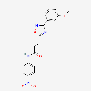 molecular formula C18H16N4O5 B7693579 3-(3-(3-methoxyphenyl)-1,2,4-oxadiazol-5-yl)-N-(4-nitrophenyl)propanamide 