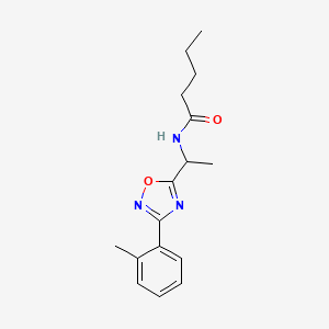 molecular formula C16H21N3O2 B7693593 N-(1-(3-(o-tolyl)-1,2,4-oxadiazol-5-yl)ethyl)pentanamide 
