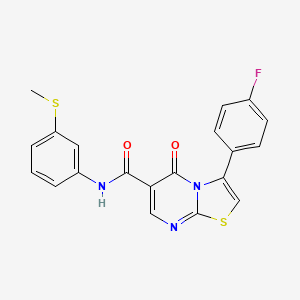 molecular formula C20H14FN3O2S2 B7693610 N-[(2H-1,3-benzodioxol-5-yl)methyl]-3-(4-fluorophenyl)-5-oxo-5H-[1,3]thiazolo[3,2-a]pyrimidine-6-carboxamide 