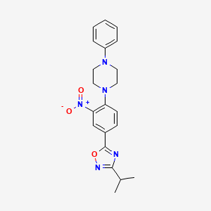 molecular formula C21H23N5O3 B7693634 3-isopropyl-5-(3-nitro-4-(4-phenylpiperazin-1-yl)phenyl)-1,2,4-oxadiazole 