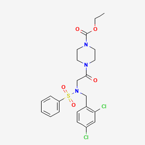 molecular formula C22H25Cl2N3O5S B7693651 ethyl 4-(2-(N-(2,4-dichlorobenzyl)phenylsulfonamido)acetyl)piperazine-1-carboxylate 