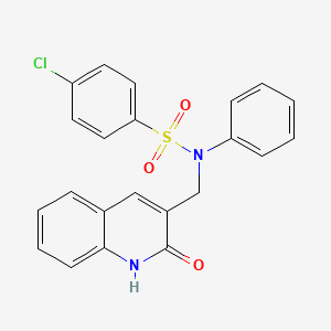 molecular formula C22H17ClN2O3S B7693653 4-chloro-N-((2-hydroxyquinolin-3-yl)methyl)-N-phenylbenzenesulfonamide 