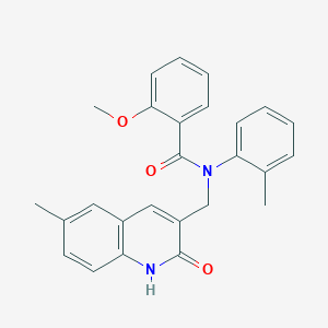 molecular formula C26H24N2O3 B7693678 N-((2-hydroxy-6-methylquinolin-3-yl)methyl)-2-methoxy-N-(o-tolyl)benzamide 