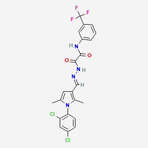 molecular formula C22H17Cl2F3N4O2 B7693710 (E)-2-(2-((1-(2,4-dichlorophenyl)-2,5-dimethyl-1H-pyrrol-3-yl)methylene)hydrazinyl)-2-oxo-N-(3-(trifluoromethyl)phenyl)acetamide 