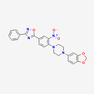 molecular formula C25H21N5O5 B7693759 5-(4-(4-(benzo[d][1,3]dioxol-5-yl)piperazin-1-yl)-3-nitrophenyl)-3-phenyl-1,2,4-oxadiazole 