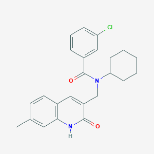 molecular formula C24H25ClN2O2 B7693781 3-chloro-N-cyclohexyl-N-((2-hydroxy-7-methylquinolin-3-yl)methyl)benzamide 
