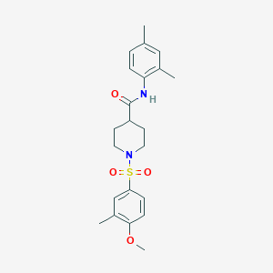 molecular formula C22H28N2O4S B7693815 1-(4-methoxy-3-methylbenzenesulfonyl)-N-[2-(morpholin-4-yl)ethyl]piperidine-4-carboxamide 