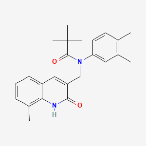 N-(3,4-dimethylphenyl)-N-((2-hydroxy-8-methylquinolin-3-yl)methyl)pivalamide