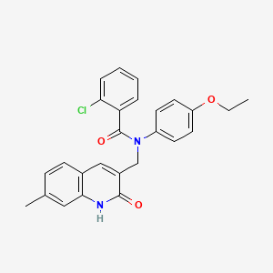 molecular formula C26H23ClN2O3 B7694050 2-chloro-N-(4-ethoxyphenyl)-N-((2-hydroxy-7-methylquinolin-3-yl)methyl)benzamide 