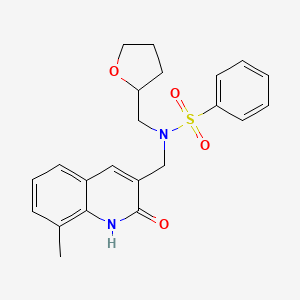 molecular formula C22H24N2O4S B7694088 N-((2-hydroxy-8-methylquinolin-3-yl)methyl)-N-((tetrahydrofuran-2-yl)methyl)benzenesulfonamide 