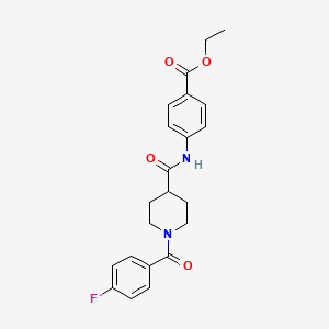 molecular formula C22H23FN2O4 B7694105 ethyl 4-(1-(4-fluorobenzoyl)piperidine-4-carboxamido)benzoate 