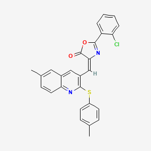 molecular formula C27H19ClN2O2S B7694240 (E)-2-(2-chlorophenyl)-4-((6-methyl-2-(p-tolylthio)quinolin-3-yl)methylene)oxazol-5(4H)-one 