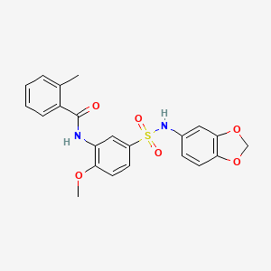 molecular formula C22H20N2O6S B7694258 N-(5-(N-(benzo[d][1,3]dioxol-5-yl)sulfamoyl)-2-methoxyphenyl)-2-methylbenzamide 
