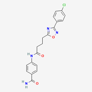 molecular formula C19H17ClN4O3 B7694363 4-(4-(3-(4-chlorophenyl)-1,2,4-oxadiazol-5-yl)butanamido)benzamide 