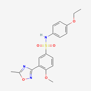 molecular formula C18H19N3O5S B7694412 N-(4-ethoxyphenyl)-4-methoxy-3-(5-methyl-1,2,4-oxadiazol-3-yl)benzenesulfonamide 
