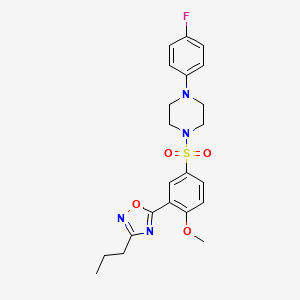 molecular formula C22H25FN4O4S B7694476 5-(5-((4-(4-fluorophenyl)piperazin-1-yl)sulfonyl)-2-methoxyphenyl)-3-propyl-1,2,4-oxadiazole 