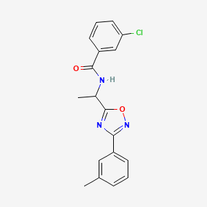 molecular formula C18H16ClN3O2 B7694518 3-chloro-N-(1-(3-(m-tolyl)-1,2,4-oxadiazol-5-yl)ethyl)benzamide 
