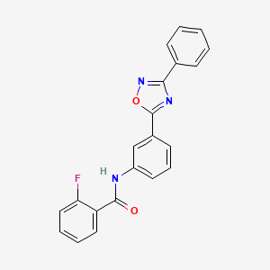 molecular formula C21H14FN3O2 B7694521 2-fluoro-N-(3-(3-phenyl-1,2,4-oxadiazol-5-yl)phenyl)benzamide 