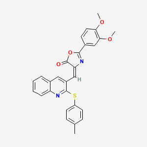 molecular formula C28H22N2O4S B7694522 (E)-2-(3,4-dimethoxyphenyl)-4-((2-(p-tolylthio)quinolin-3-yl)methylene)oxazol-5(4H)-one 