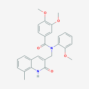 molecular formula C27H26N2O5 B7694532 N-((2-hydroxy-8-methylquinolin-3-yl)methyl)-3,4-dimethoxy-N-(2-methoxyphenyl)benzamide 