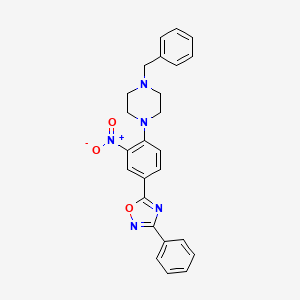 molecular formula C25H23N5O3 B7694548 5-(4-(4-benzylpiperazin-1-yl)-3-nitrophenyl)-3-phenyl-1,2,4-oxadiazole 