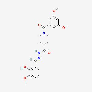 molecular formula C23H27N3O6 B7694572 (E)-1-(3,5-dimethoxybenzoyl)-N'-(2-hydroxy-3-methoxybenzylidene)piperidine-4-carbohydrazide 